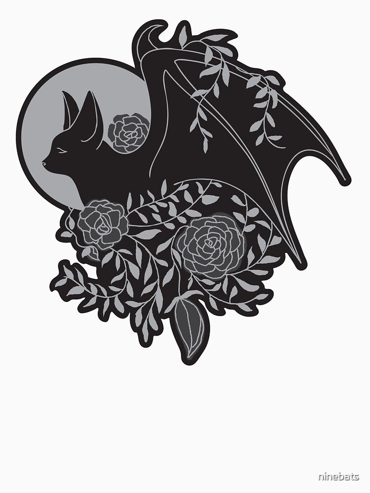Bat & Flowers (White/Black) by ninebats