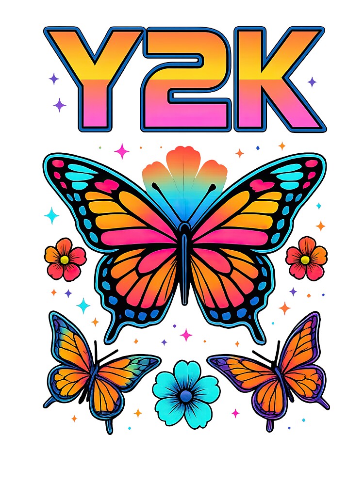 Y2K Butterfly Rainbow Aesthetic | Retro Neon Butterflies Graphic by RedCatTat