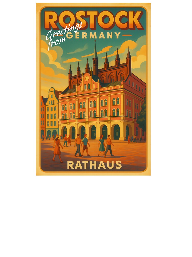 Greetings from ROSTOCK - TOWN HALL - Retro Vintage Design by Earth Celebration Designs