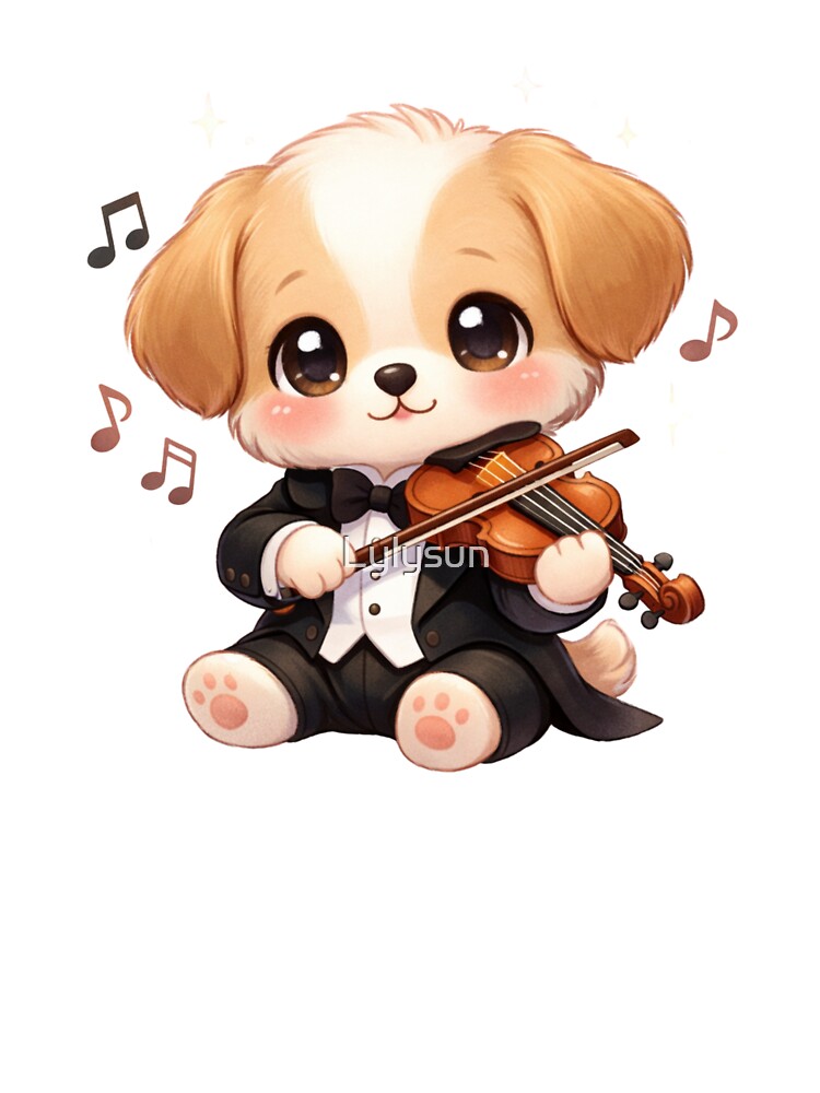 Elegant Kawaii Puppy Violonist - Cute Pastel Dog Playing Music. by Lylysun