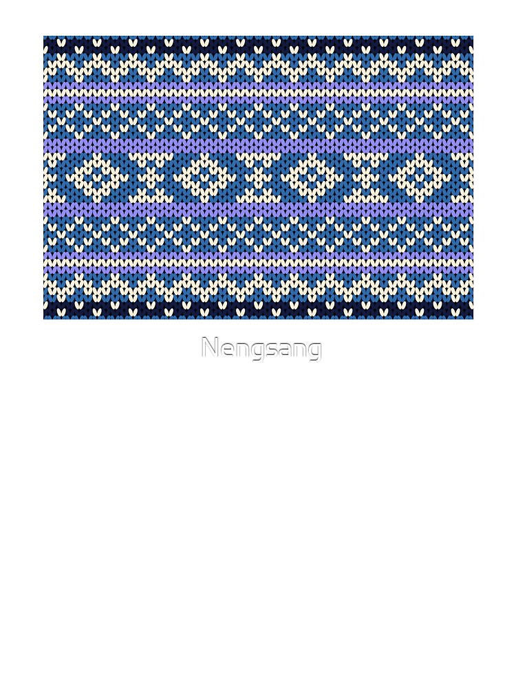 A knitted pattern in shades of dark blue and purple, with cream-colored stripes in a native boho style. by Nengsang