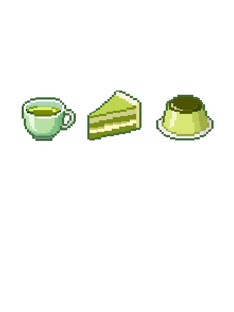 Cute Matcha Pixel Art Set – Green Tea, Cake & Pudding 8 Bit Illustration by Rizal Adittya