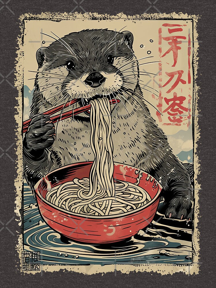 Otter Ramen Noodles – Kawaii Japanese Food Art T-Shirt by Gaviani Design Studio