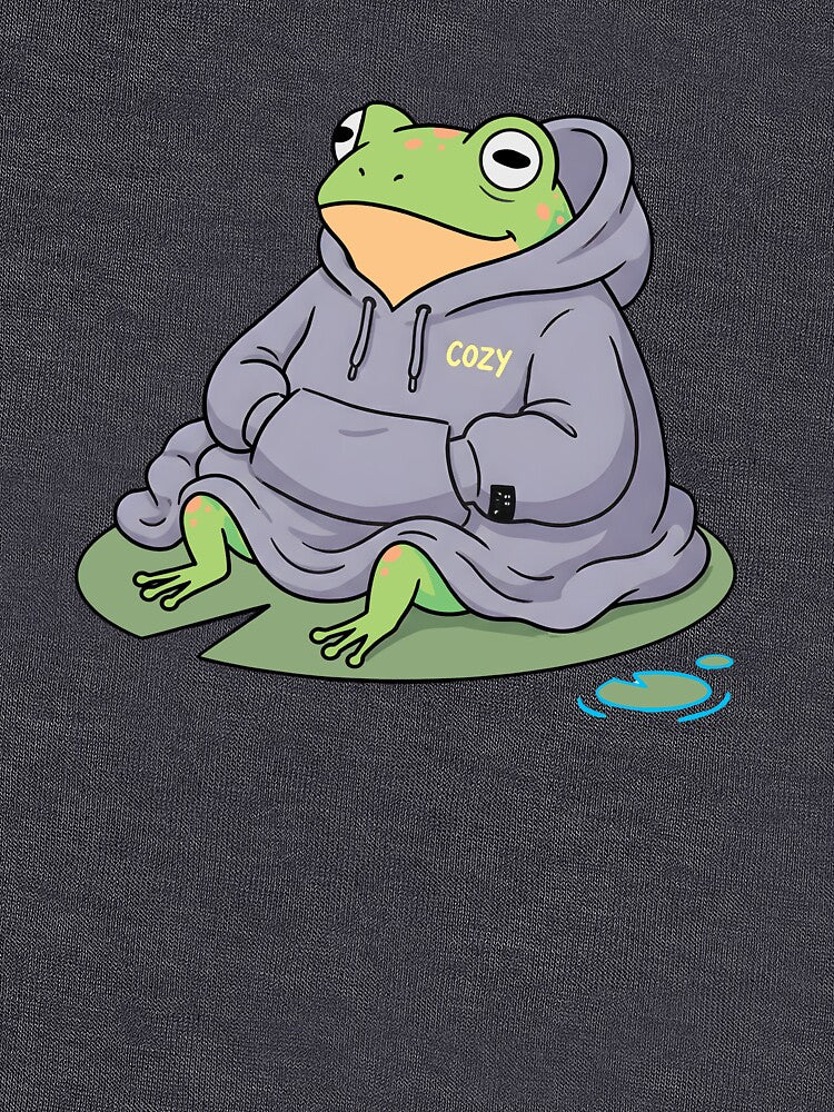 Cute Cozy Frog Wearing Oversized Hoodie by PholPol1959