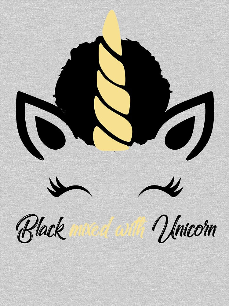 Afro Puff Black Girl Magic Unicorn Shirt - Cute Eyelashes Yellow and Black by LittleBlkTees