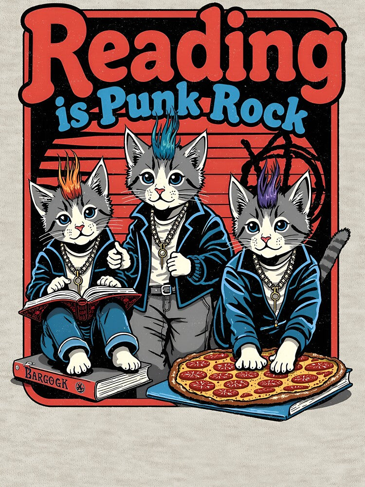 Reading is Punk Rock - Funny Cat & Book Lover Design by Vintagenaut Co.