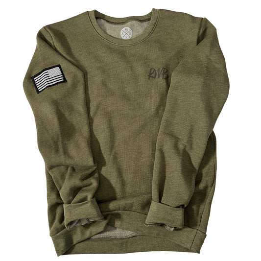 Women's American Flag Patch Raglan Ultra Soft Crewneck Sweatshirt (Army)
