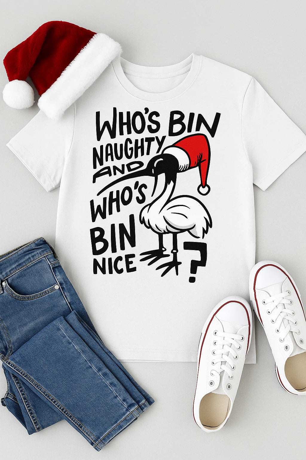 Men’s Christmas Graphic T-Shirt “Who’s Bin Naughty and Who’s Bin Nice?” Size XL