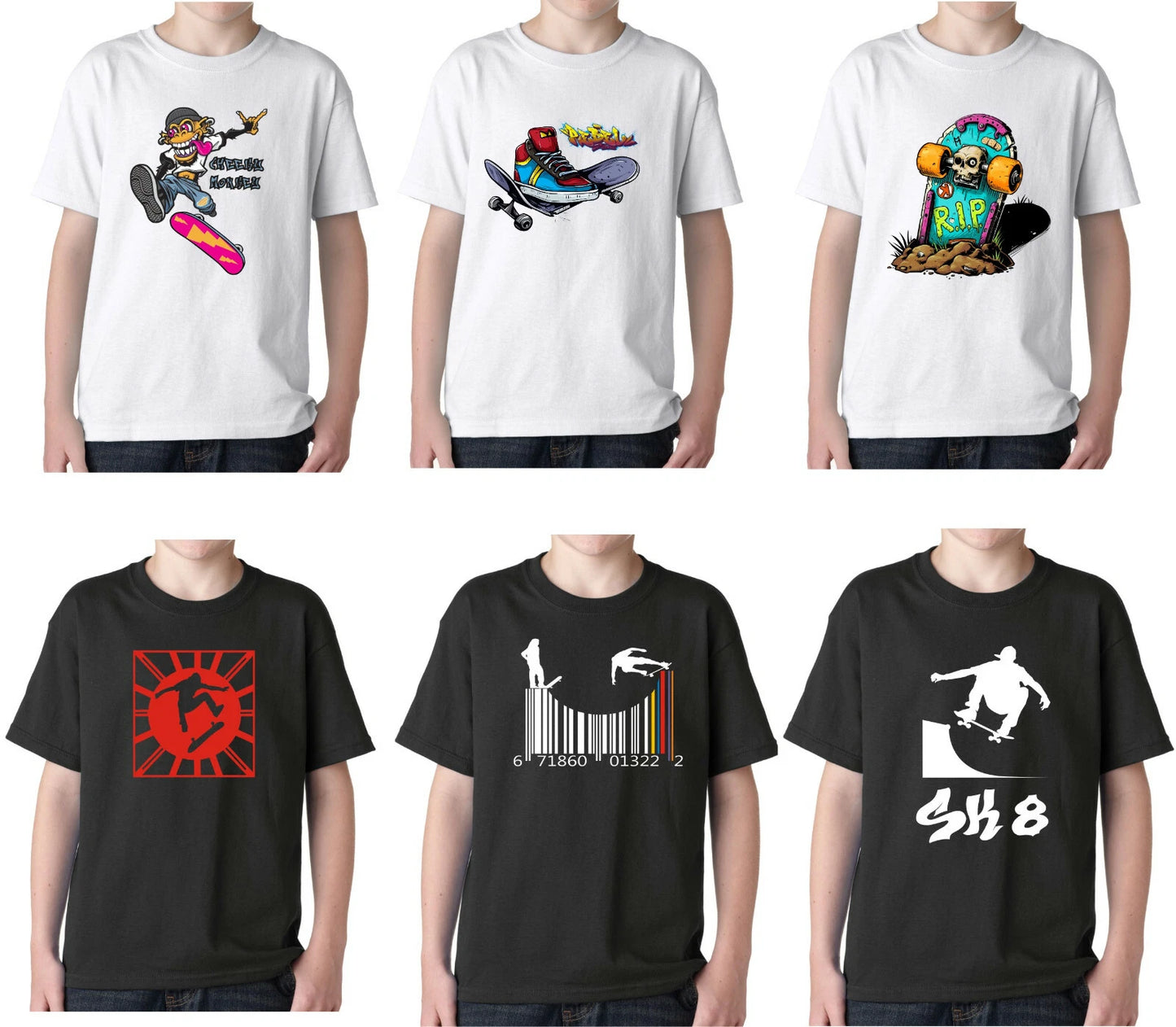 Skateboard hawk cool hip barcode rebel T-Shirt Gift flip Mens Kids boys