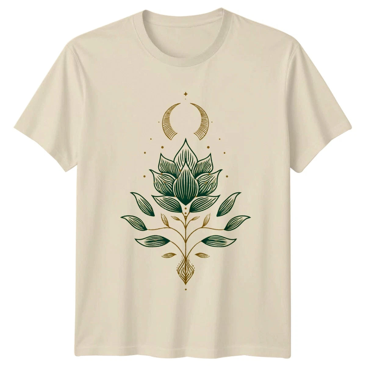 Mystical Boho Celestial Flower Design Womens T-Shirt Lotus Moon Art Nature