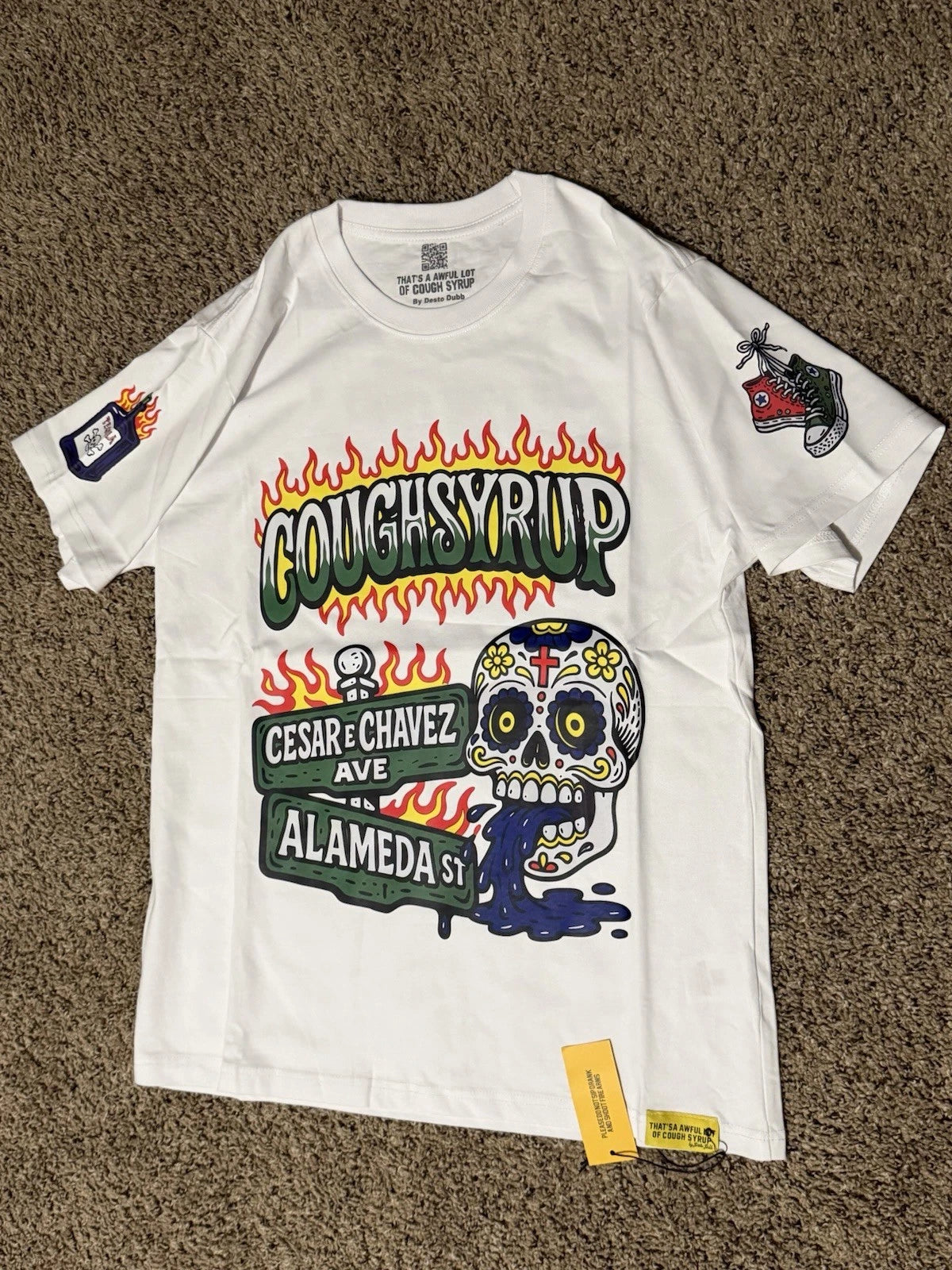Cough Syrup Graphic Tee Medium White Desto Dubb Streetwear Skull Shirt