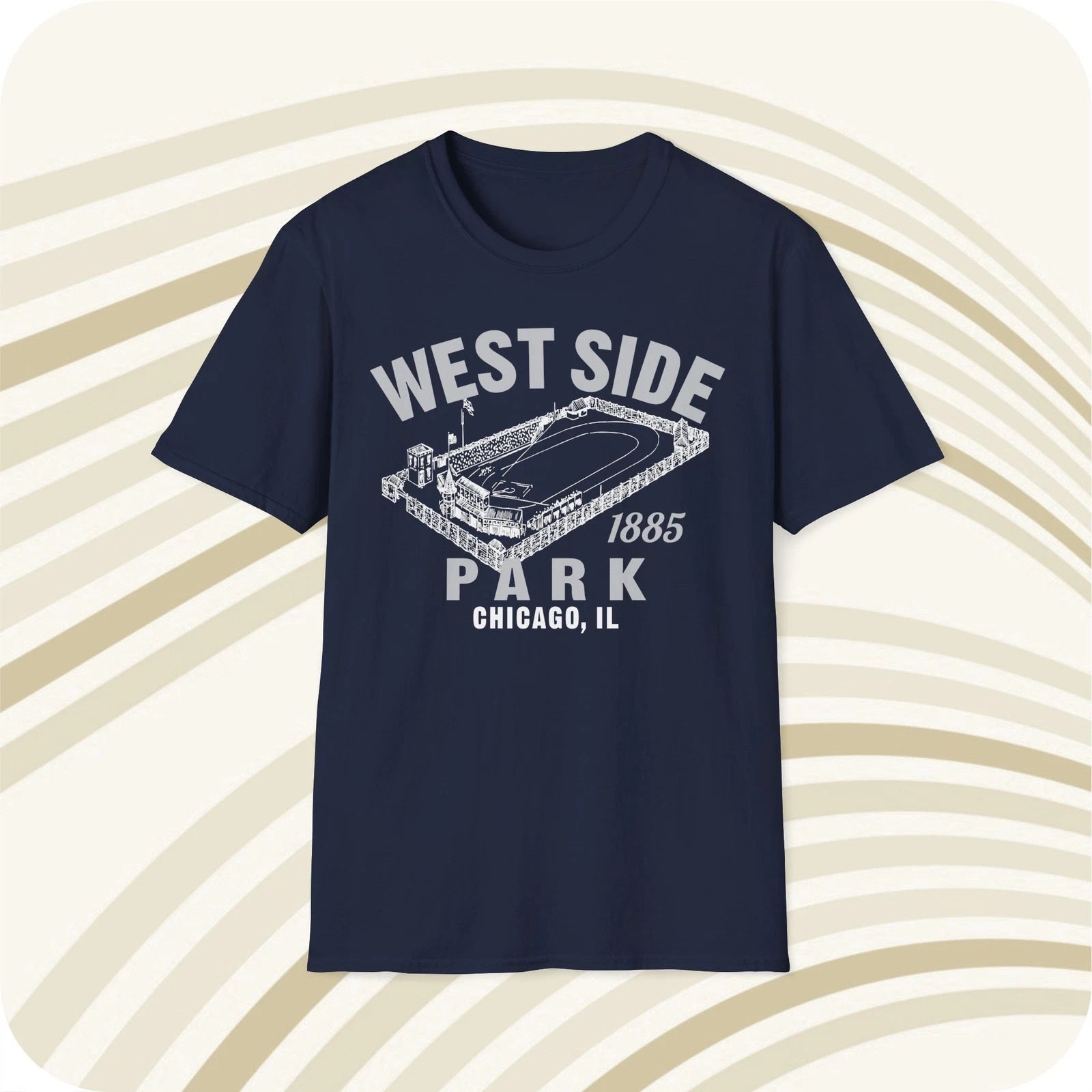 Throwbackmax West Side Park 1885 Classic Cut Baseball T-Shirt - Chicago Cubs