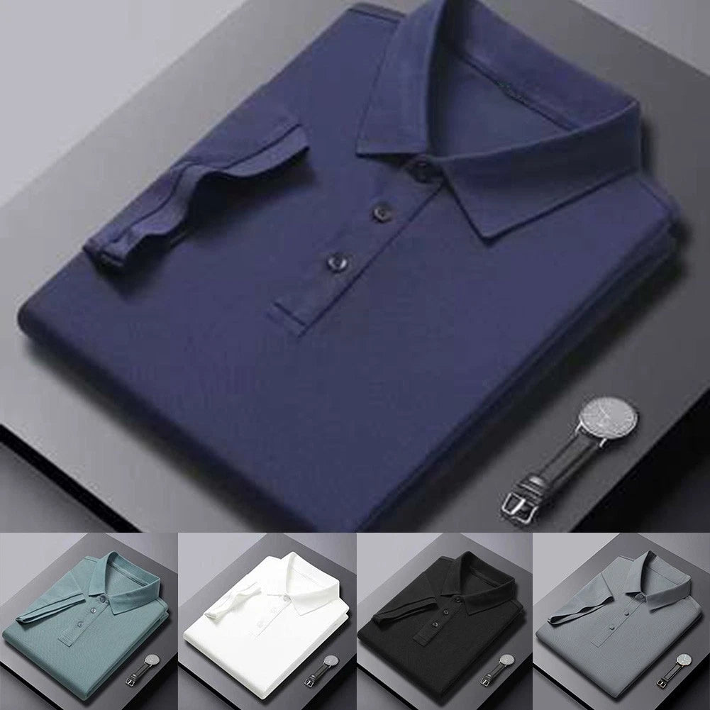 Men Trendy Korean Styled Short Sleeve T Shirt Turn Down Collar Button Detail