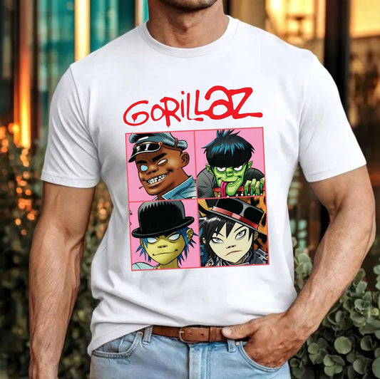 Gorillaz UK Tour T-Shirt 90s Rock Cartoon Band Music Brit Pop Fan Gift Indie Top