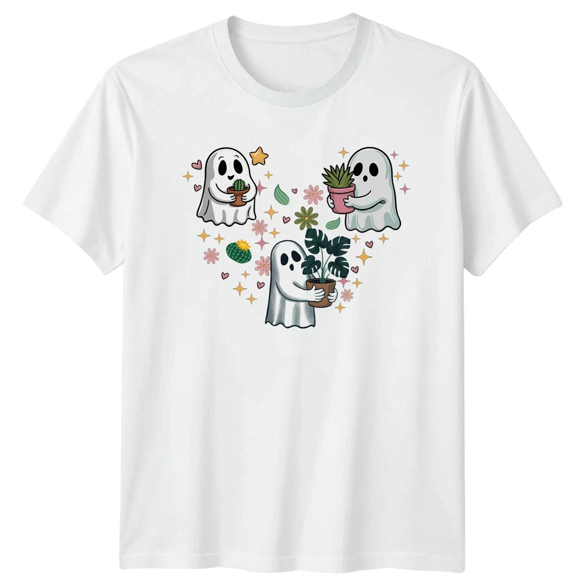 Cute Ghost Plant Lover Womens T-Shirt Houseplant Gardening Halloween