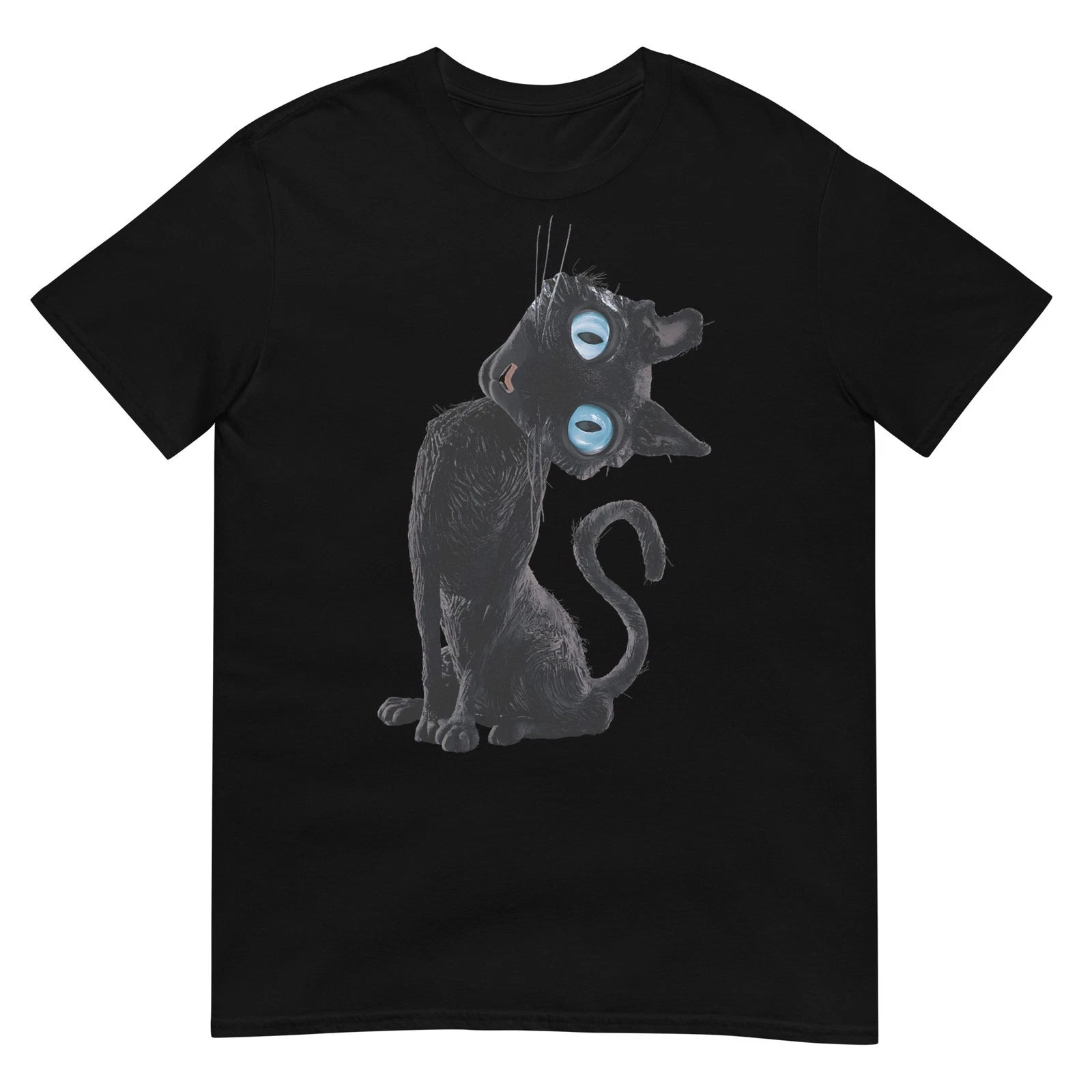 Black Cat Lazy Cute Meme Button Eyes Kitty Lovers T-Shirt
