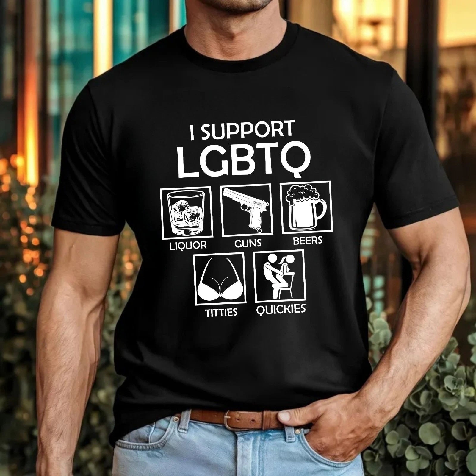 I Support LGBTQ Funny T-Shirt Dark Humour Offensive Statement Party Gift Tee Top