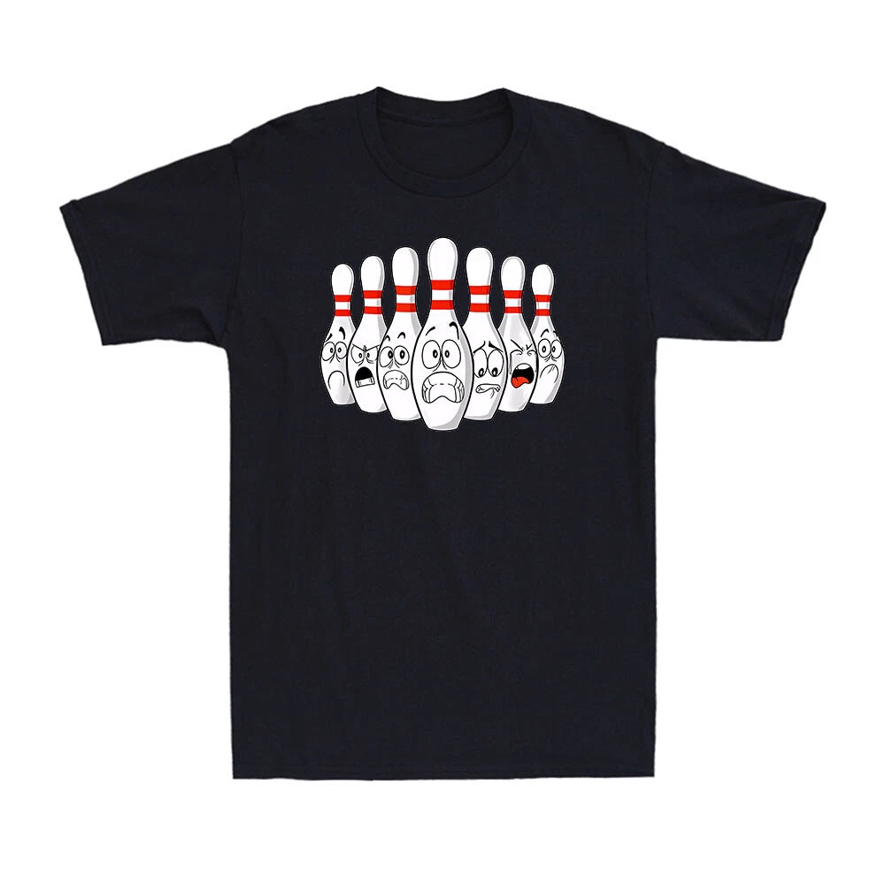 Bowling Funny Expression Package Scared Bowling Pins Gift Men's Cotton T-Shirt