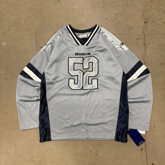 Vintage Y2K Reebok 52 Jersey Shirt Grey Navy Long Sleeve Mens M Hockey Style