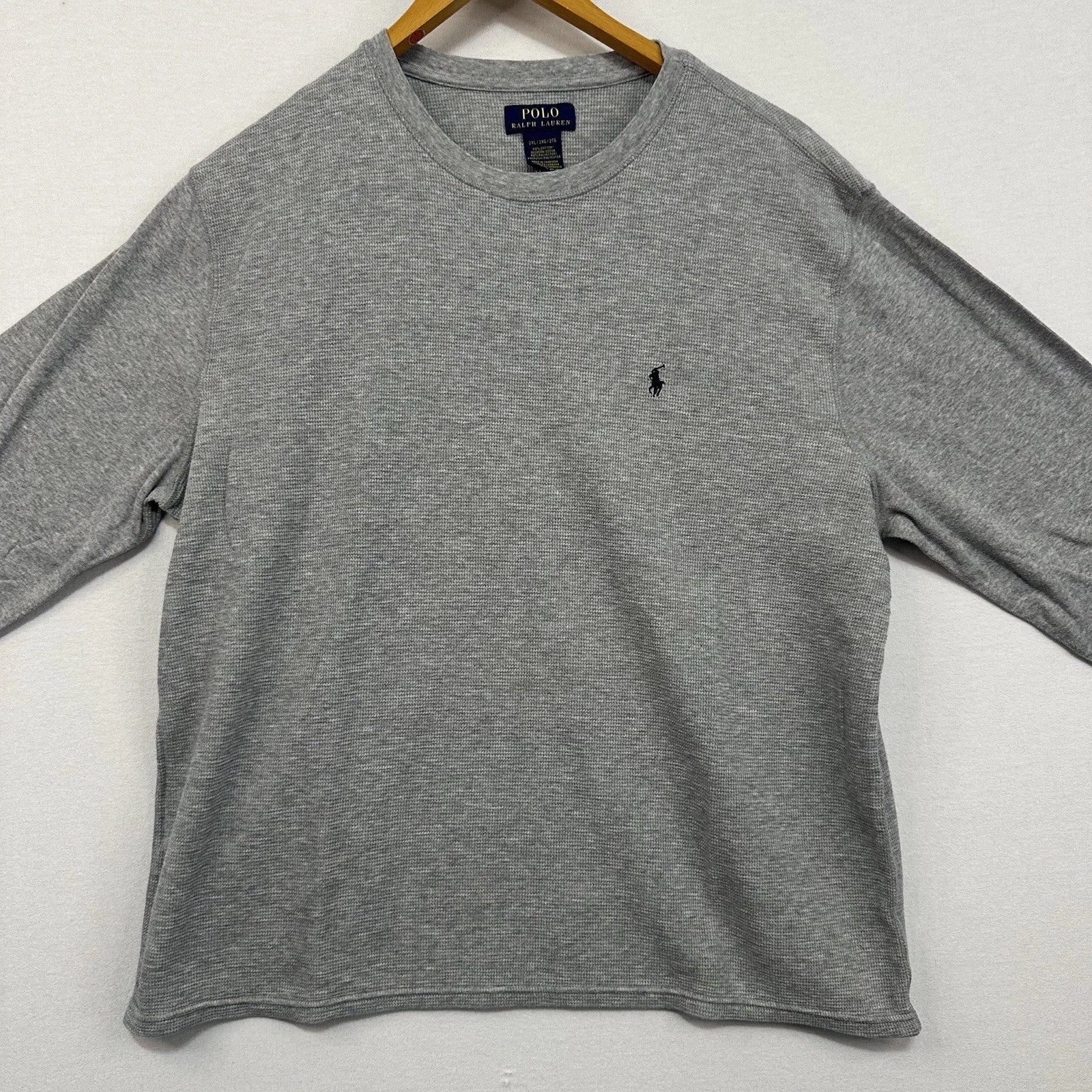 Polo Ralph Lauren Mens Waffle Knit Thermal Shirt 2XL Heather Gray Logo Pullover