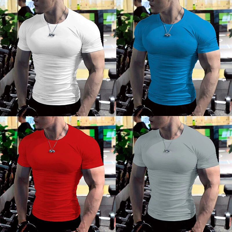 Mens Summer Slim Fit Muscle T-Shirt Tops Gym Fitness Short Sleeve Tees* ≌