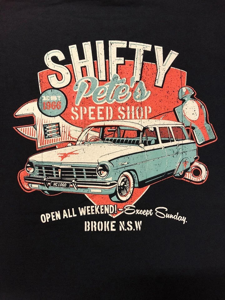 EH HOLDEN T-SHIRT GUYS - SHIFTY PETE'S HARD CORE LOGO GMH CHEV
