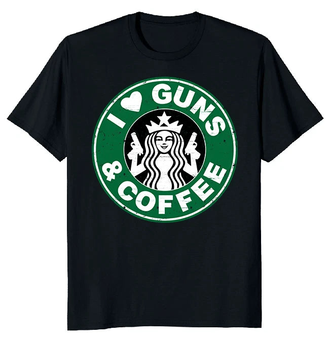 NEW LIMITED I Love Guns and Coffee Funny Classic Novelty Tee M-3XL Fast Shipping