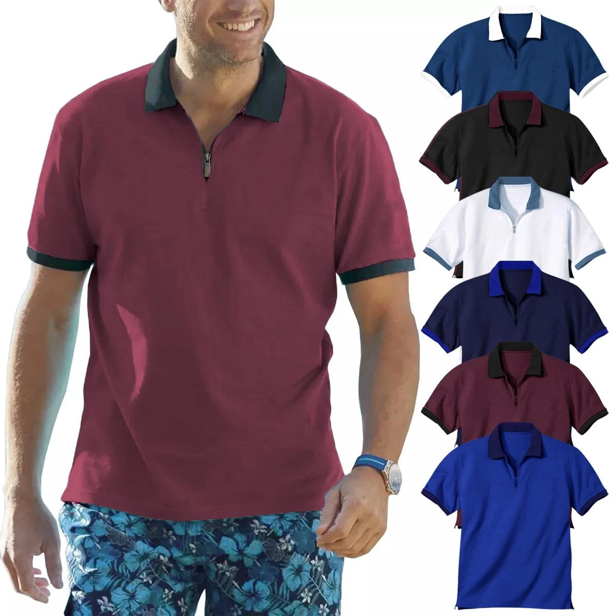 Mens Polka Polo Shirt T-Shirt Top Short Sleeve Contrast Colours S M L XL PL21