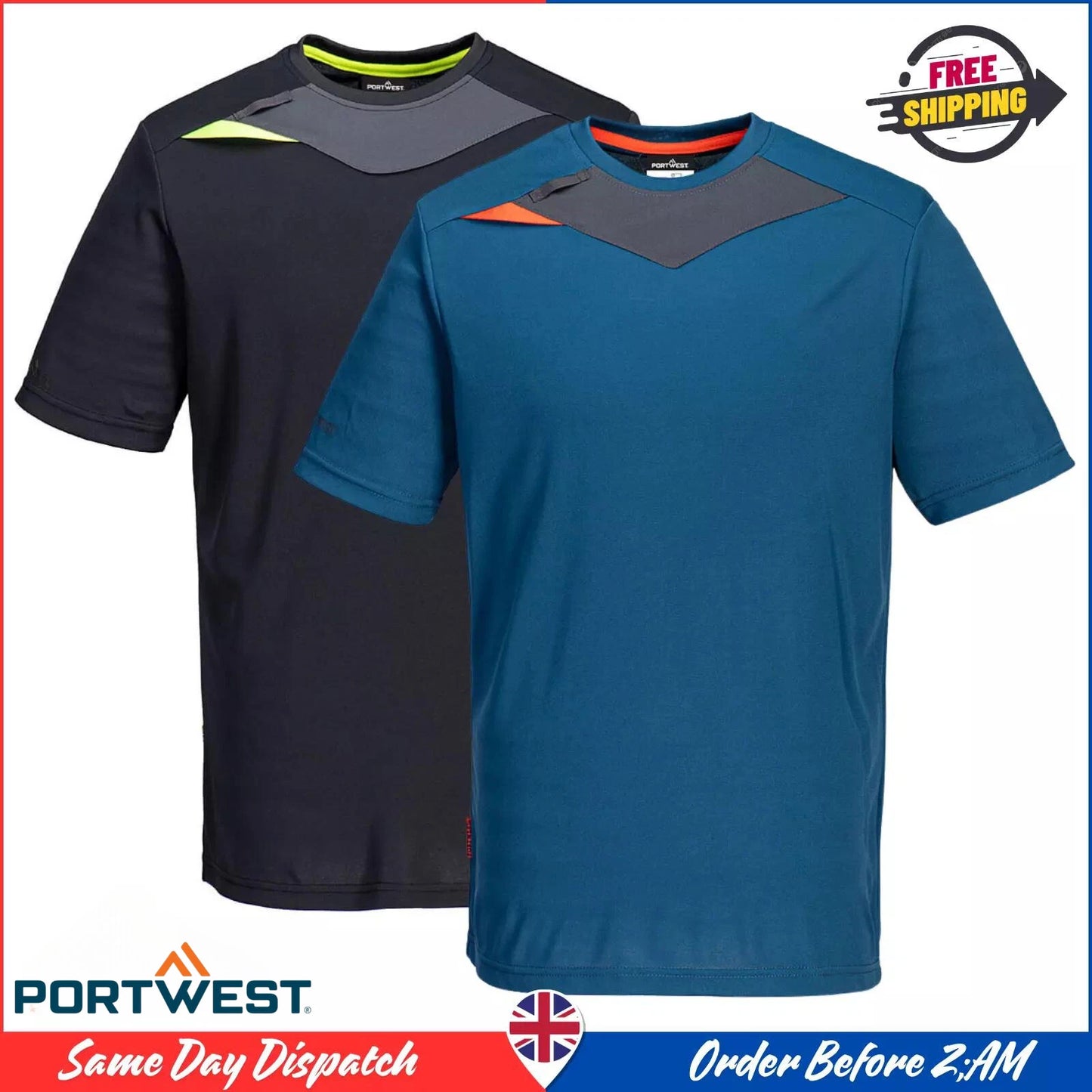 Portwest DX4 Mens Work T-Shirt Moisture Wicking Cooling Slim Fit Safety DX411