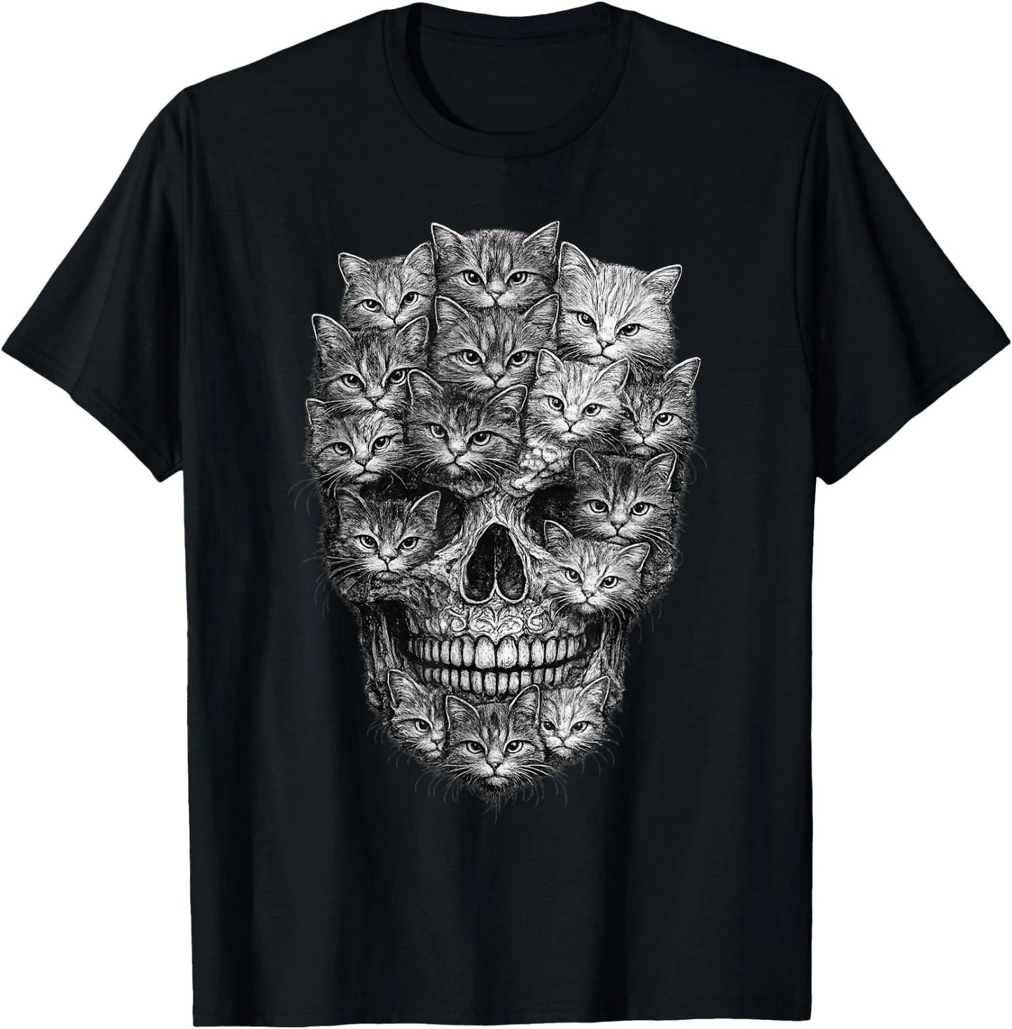 Cat Skull Made of Cats Gothic Kitty Skeleton Dark Aesthetic T-Shirt