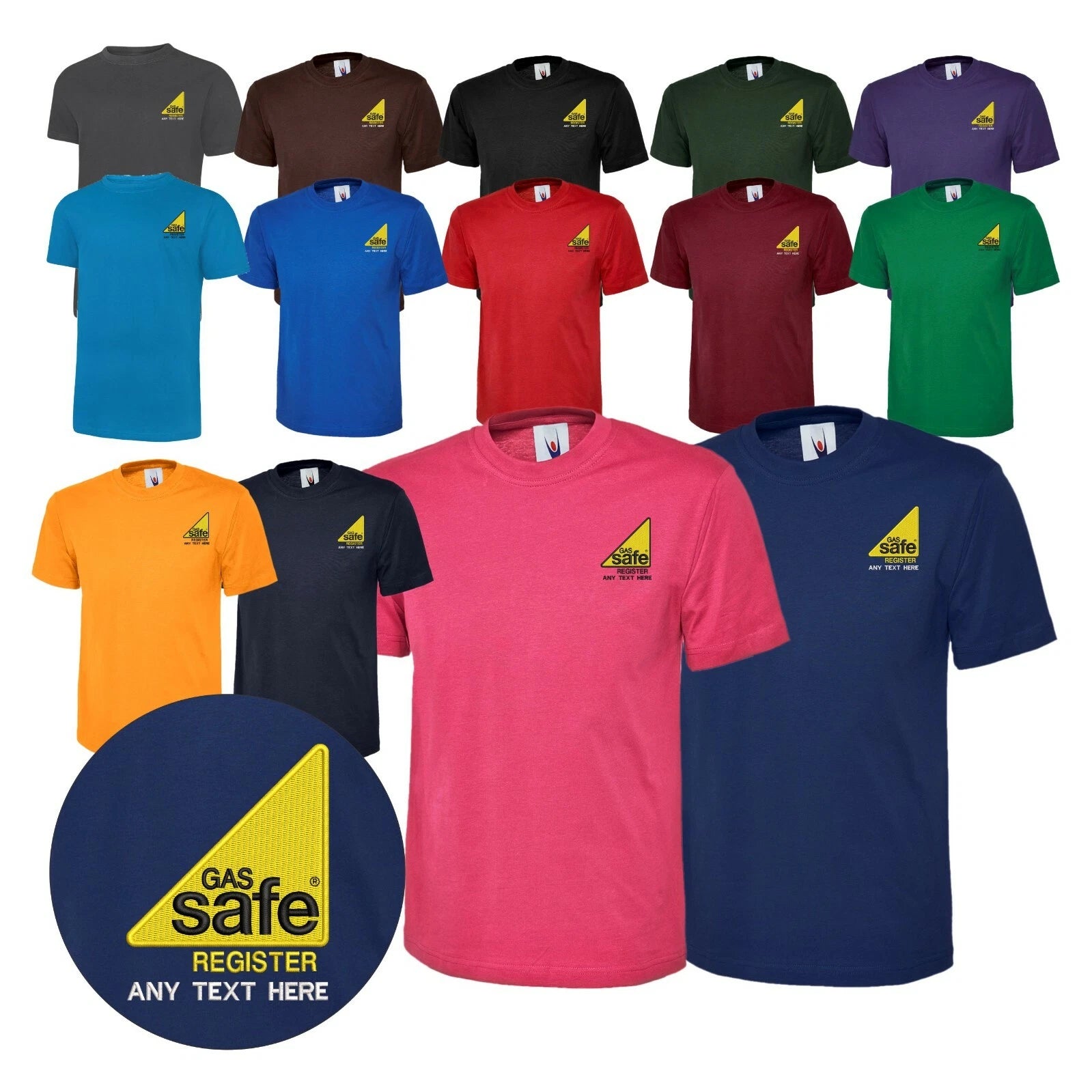 Personalised Embroidered GAS SAFE REGISTER Logo T Shirts Workwear Uniform Tops