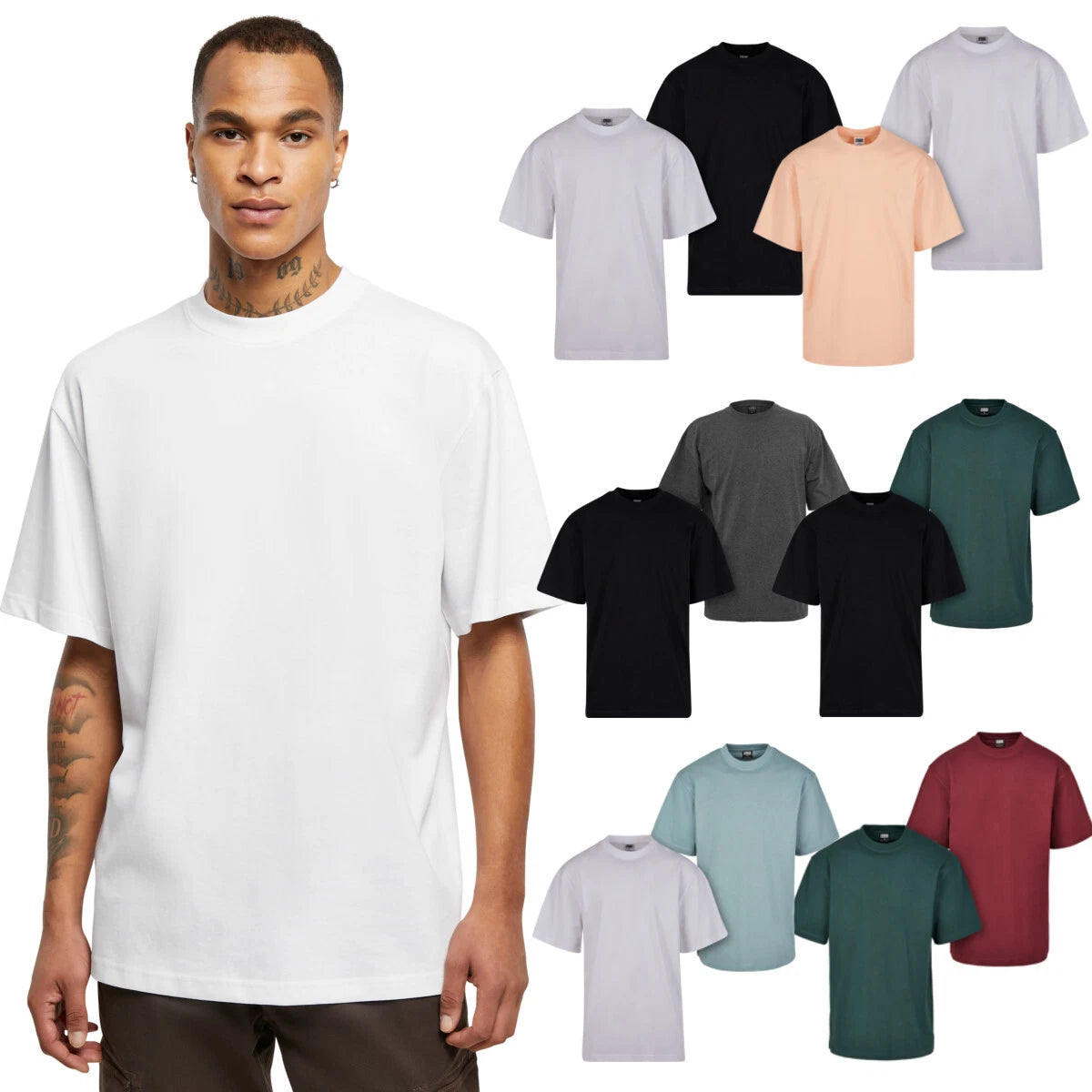 Urban Classics Tall Tee 2-Pack Mens T-Shirt Cotton Jersey Crew Neck