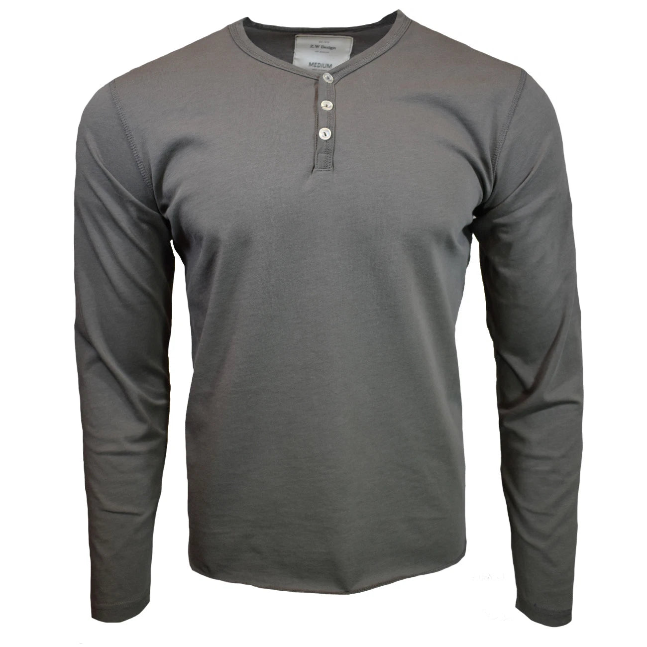 Mens Henley Long Sleeve Shirt Slim Fit Button Pullover CHARCOAL NEW