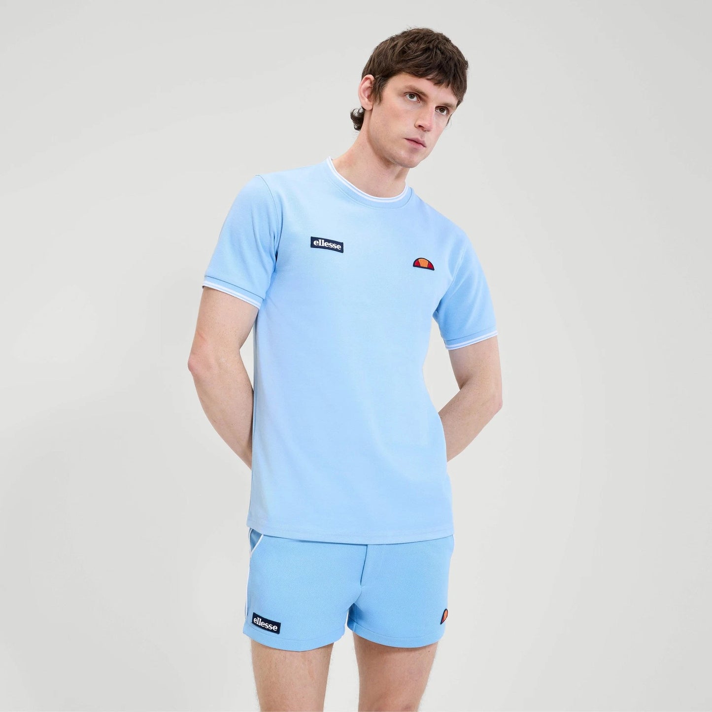 Ellesse Mens T-Shirt 'Live Forever' Belvider Retro Britpop Tee Light Blue