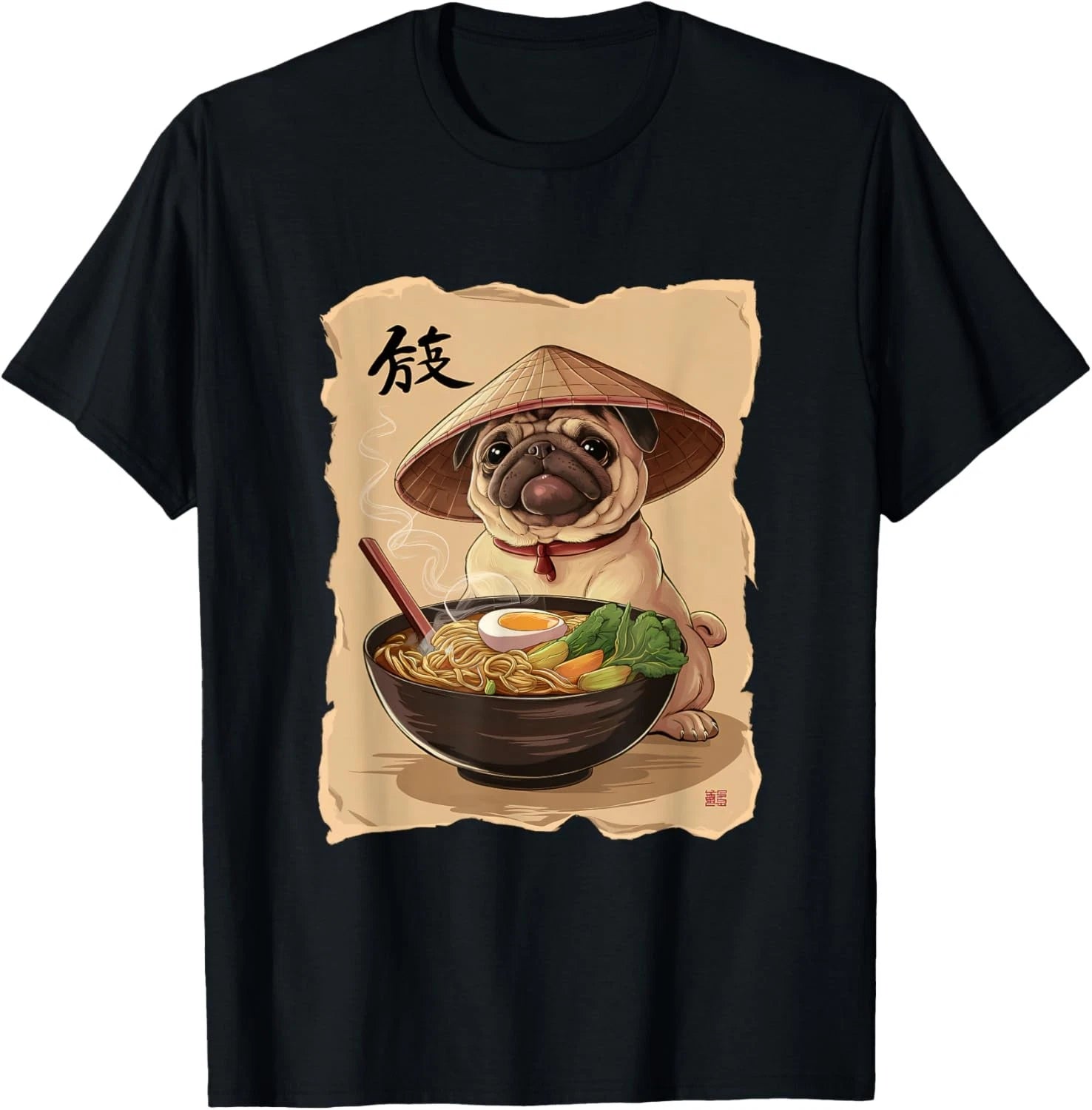 Woman Kawaii Eating Ramen Japanese Pug T-Shirt