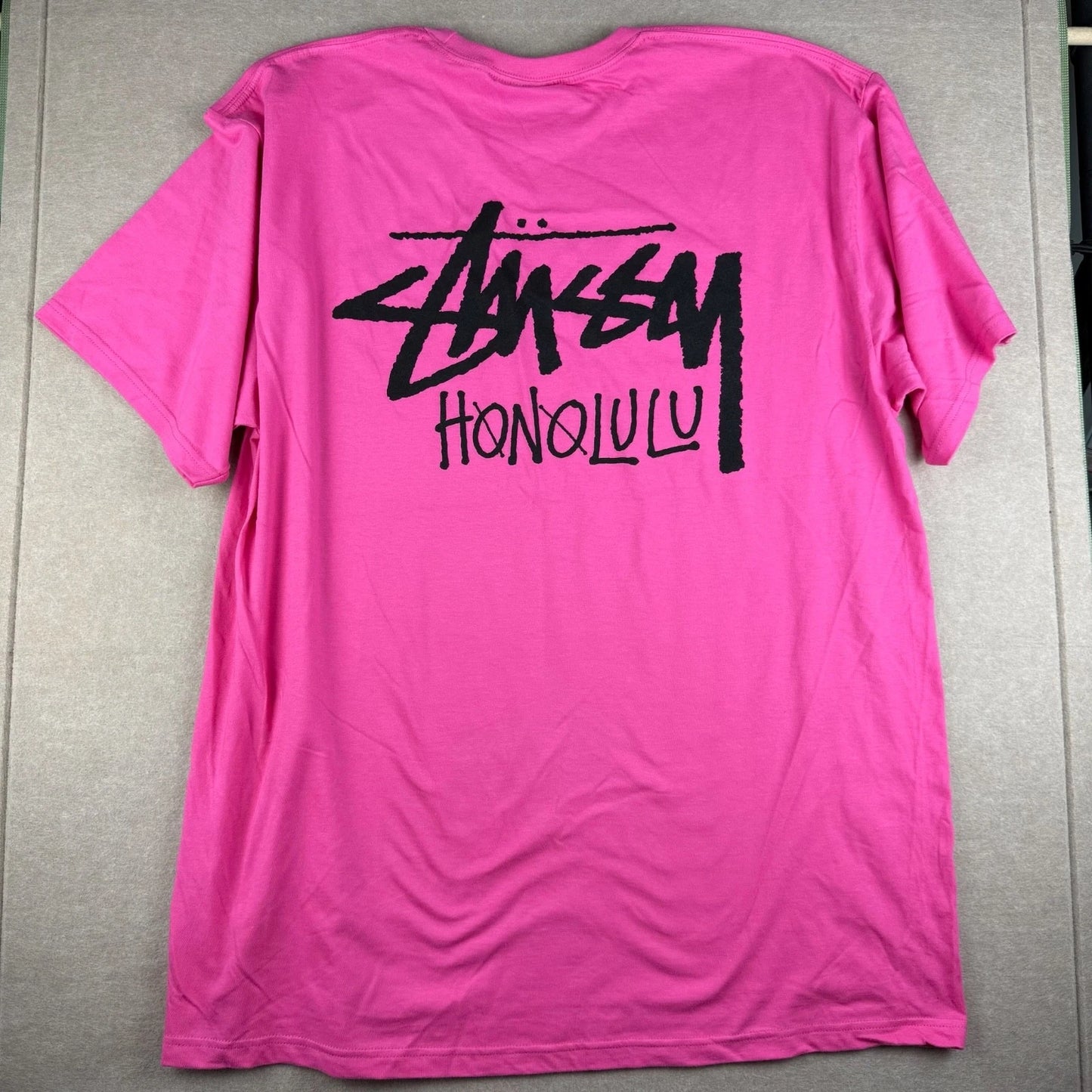 Stussy Honolulu Shirt Mens XXL Bright Pink Logo Streetwear Surf Graphic Tee