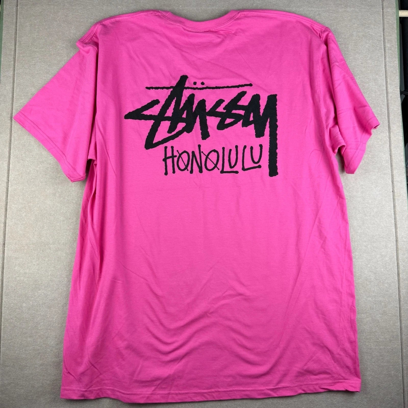 Stussy Honolulu Shirt Mens XXL Bright Pink Logo Streetwear Surf Graphic Tee