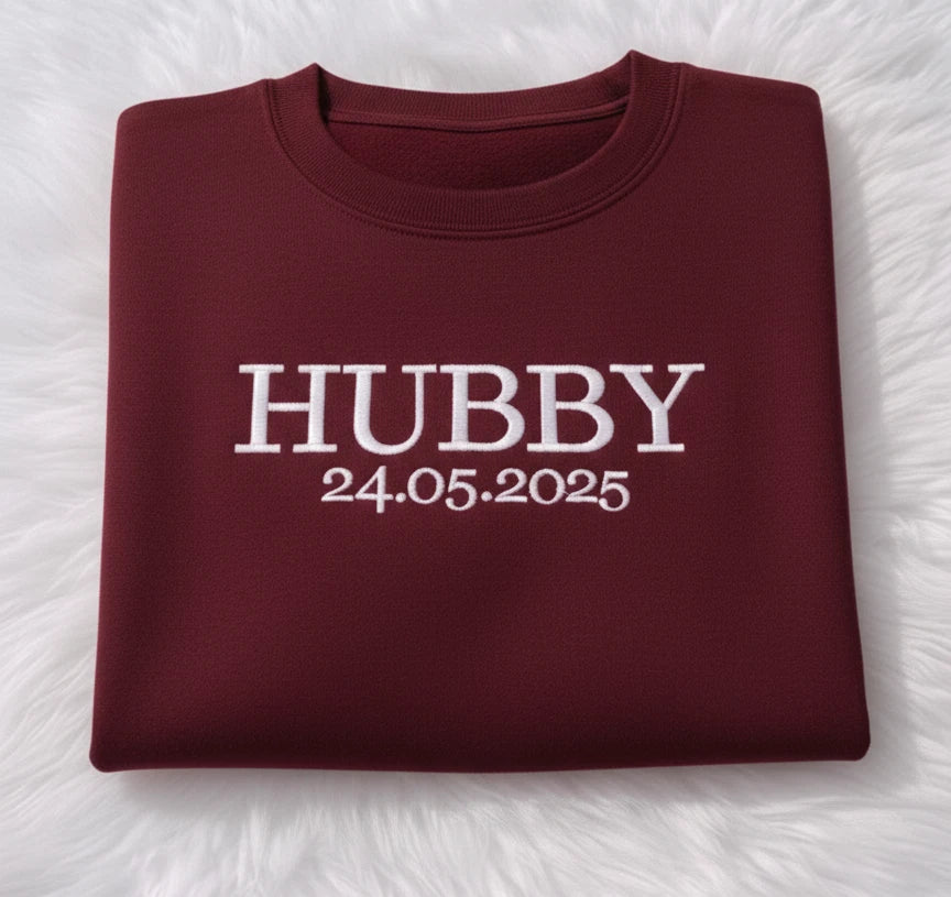 Custom Wifey Hubby Embroidered T-Shirt Matching Couples Tee Valentine's Day Gift