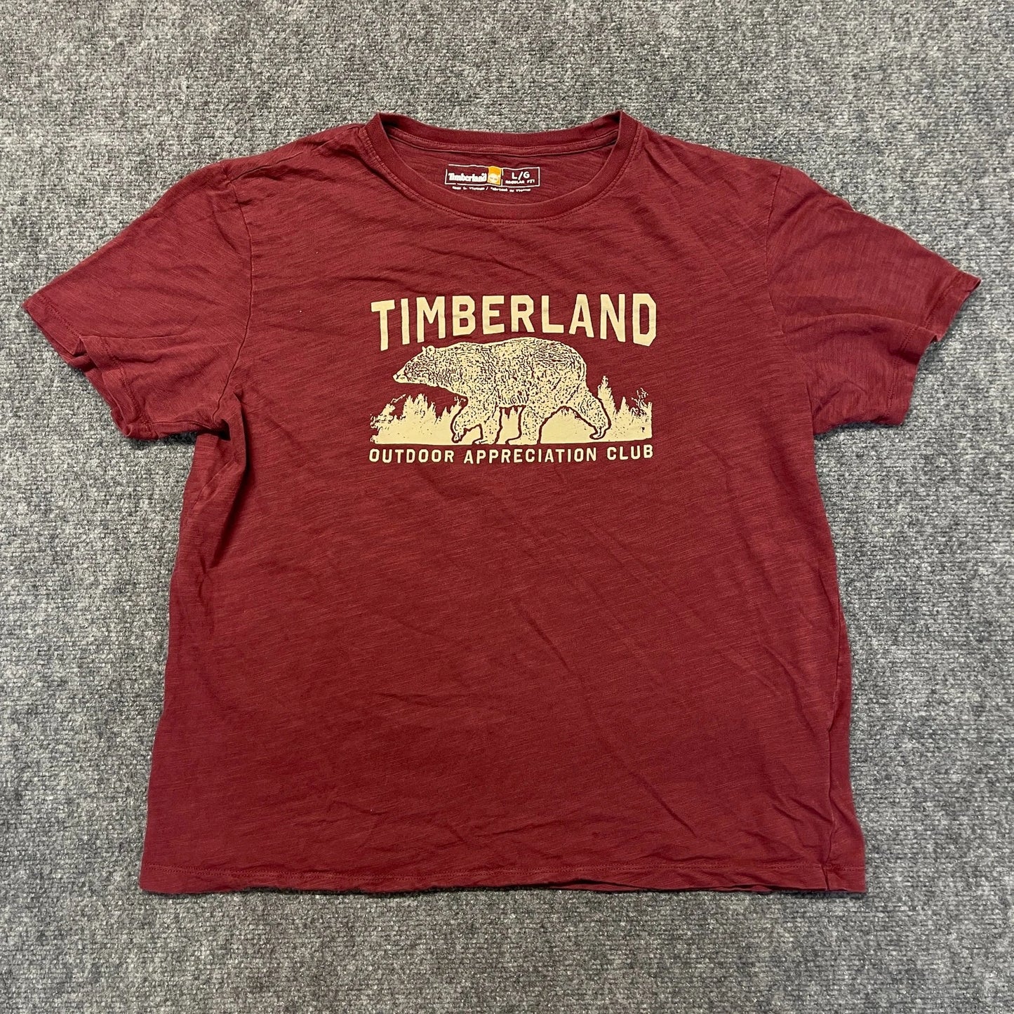 Timberland Graphic Slub T Shirt Mens Large Red Cotton Short Sleeve Regular Fit