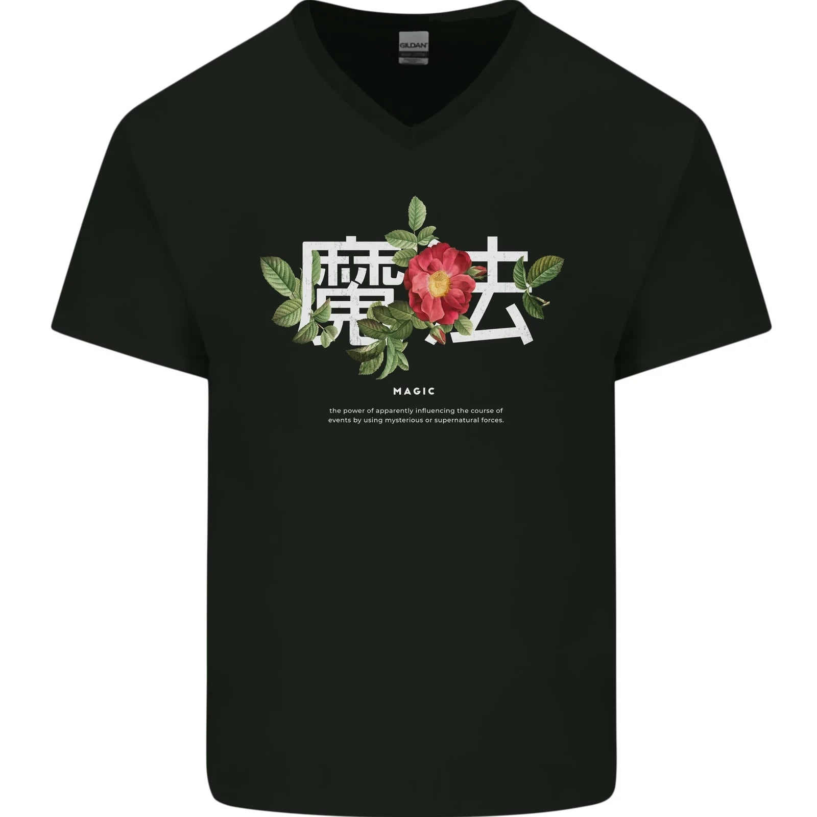Japanese Flowers Quote Japan Magic Mens V-Neck Cotton T-Shirt