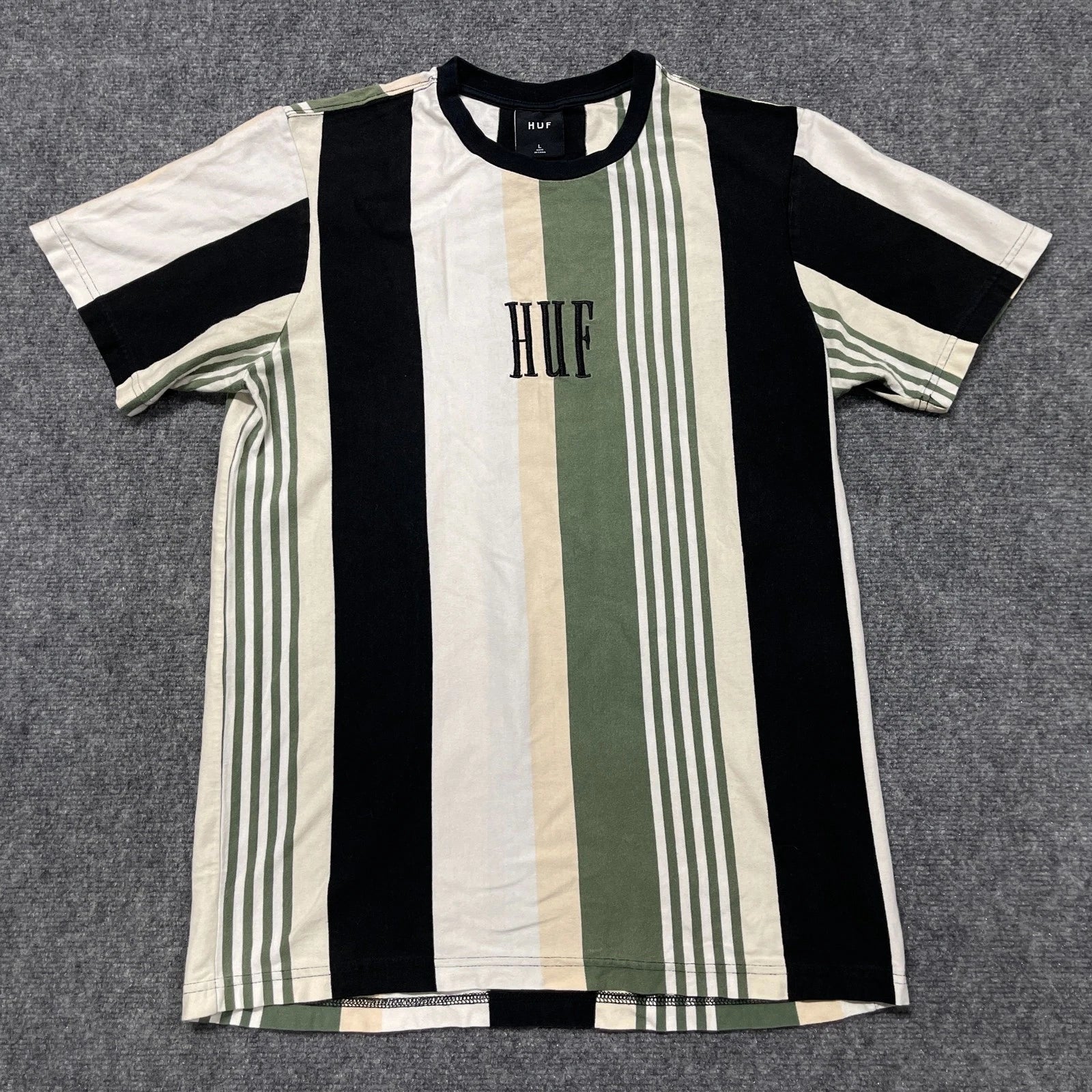 HUF Worldwide T Shirt Mens Large Multicolor Striped Cotton Casual Everyday Tee