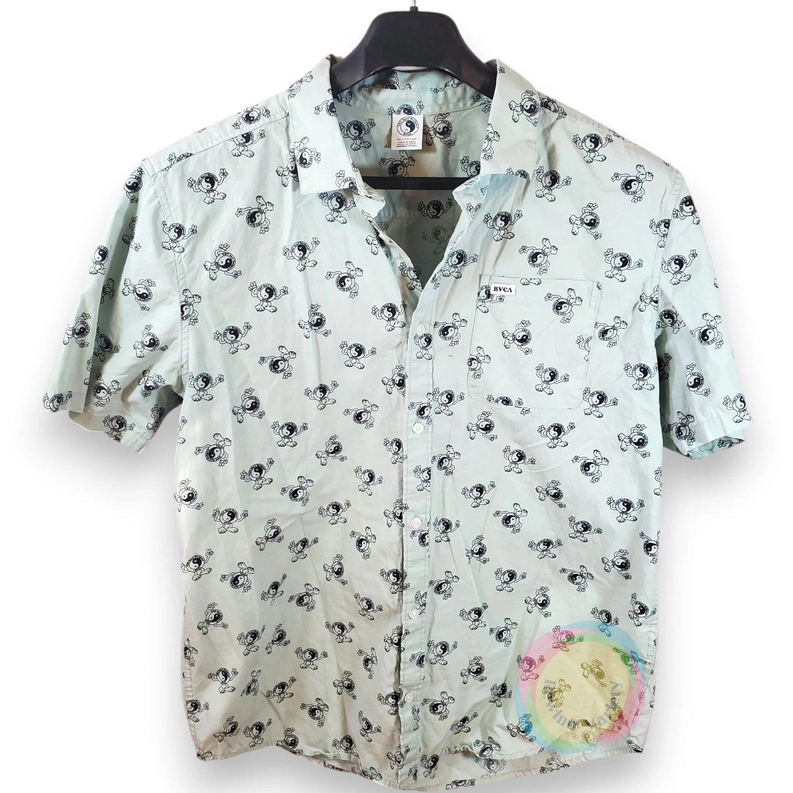 RVCA x T&C Surf Designs Shirt XL All Over Print Yin Yang Mascot Button Down