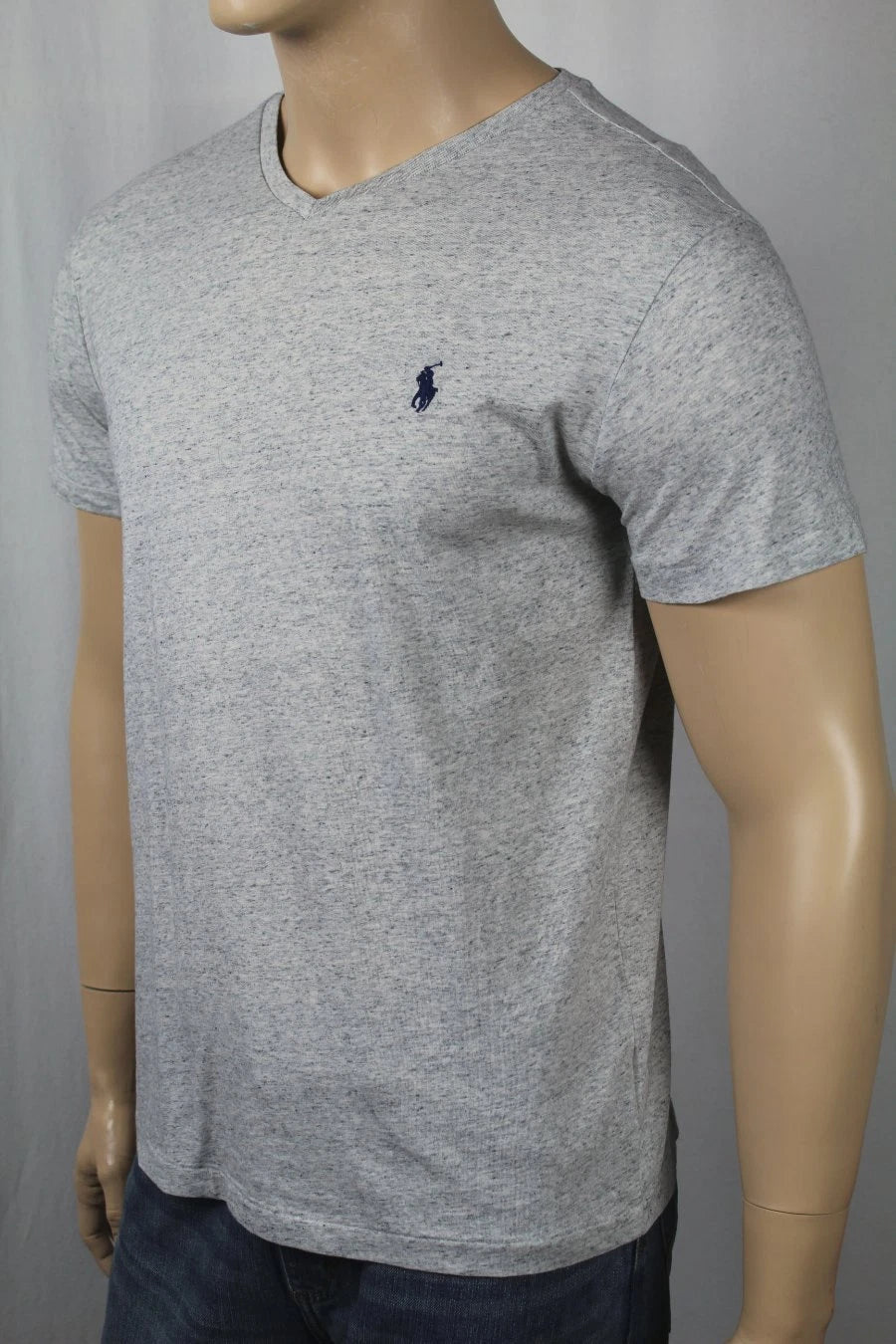 Polo Ralph Lauren Grey V-Neck Classic Tee T-Shirt Navy Blue Pony NWT