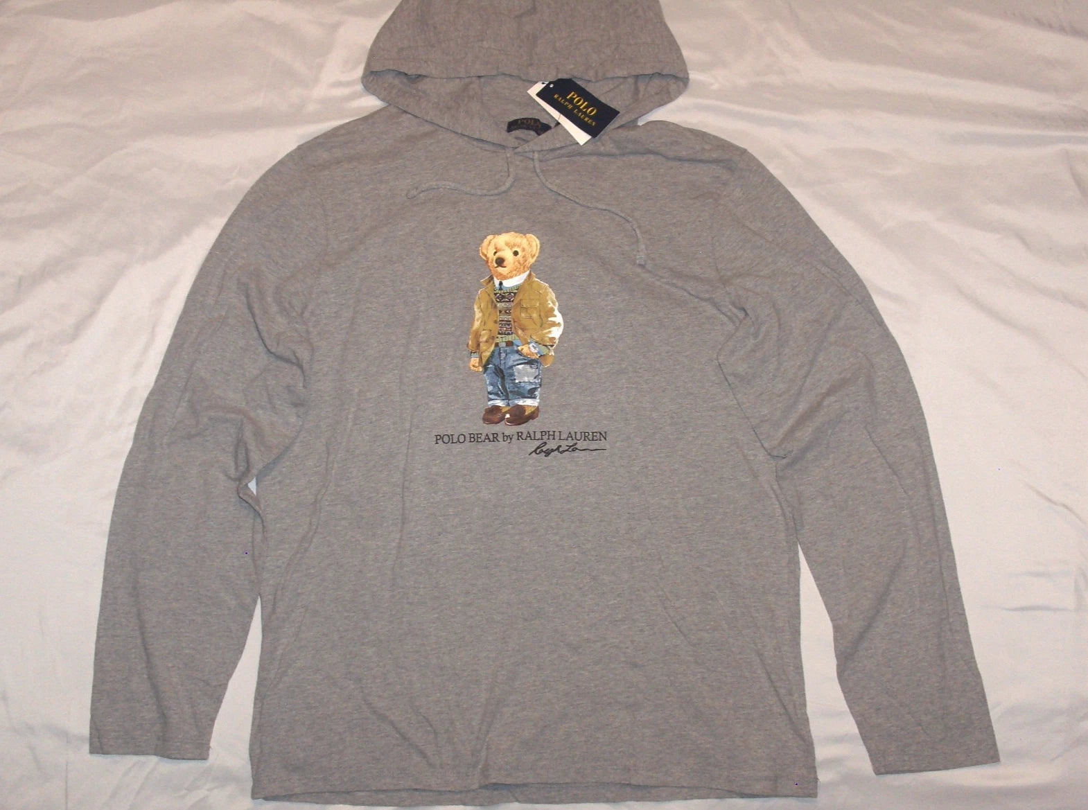POLO RALPH LAUREN Men's Fair Isle Bear Hoodie Hooded T Shirt Tee, HEATHER GRAY