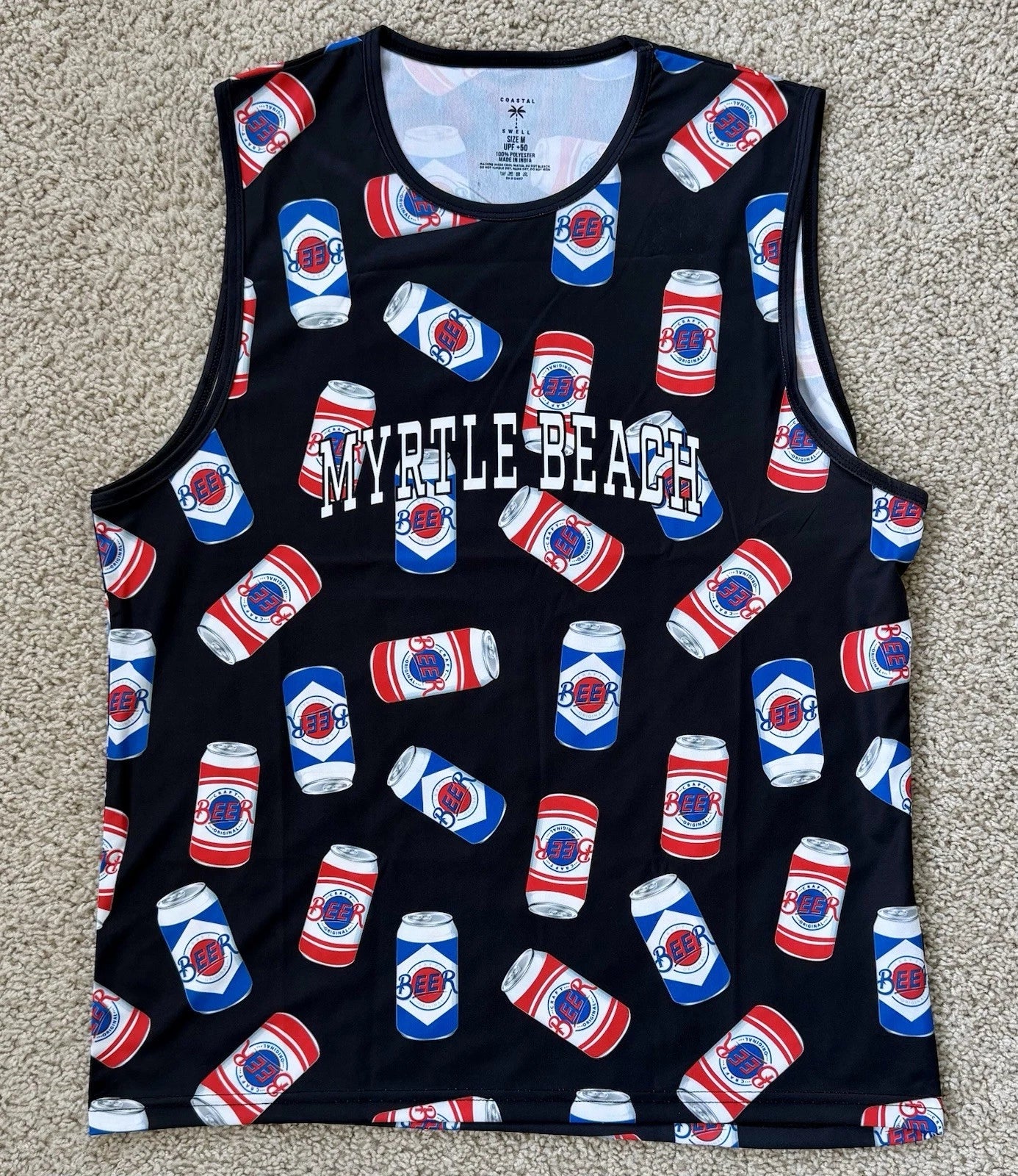 Coastal Swell Tank Top Beer Party Print UPF 50+ Vacation Cruise Myrtle Beach M