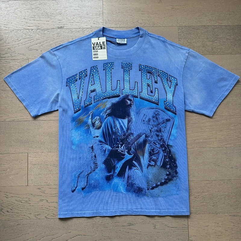Vale Forever Stained Diamond Washed Vintage Loose-Fitting Round-neck T-Shirt