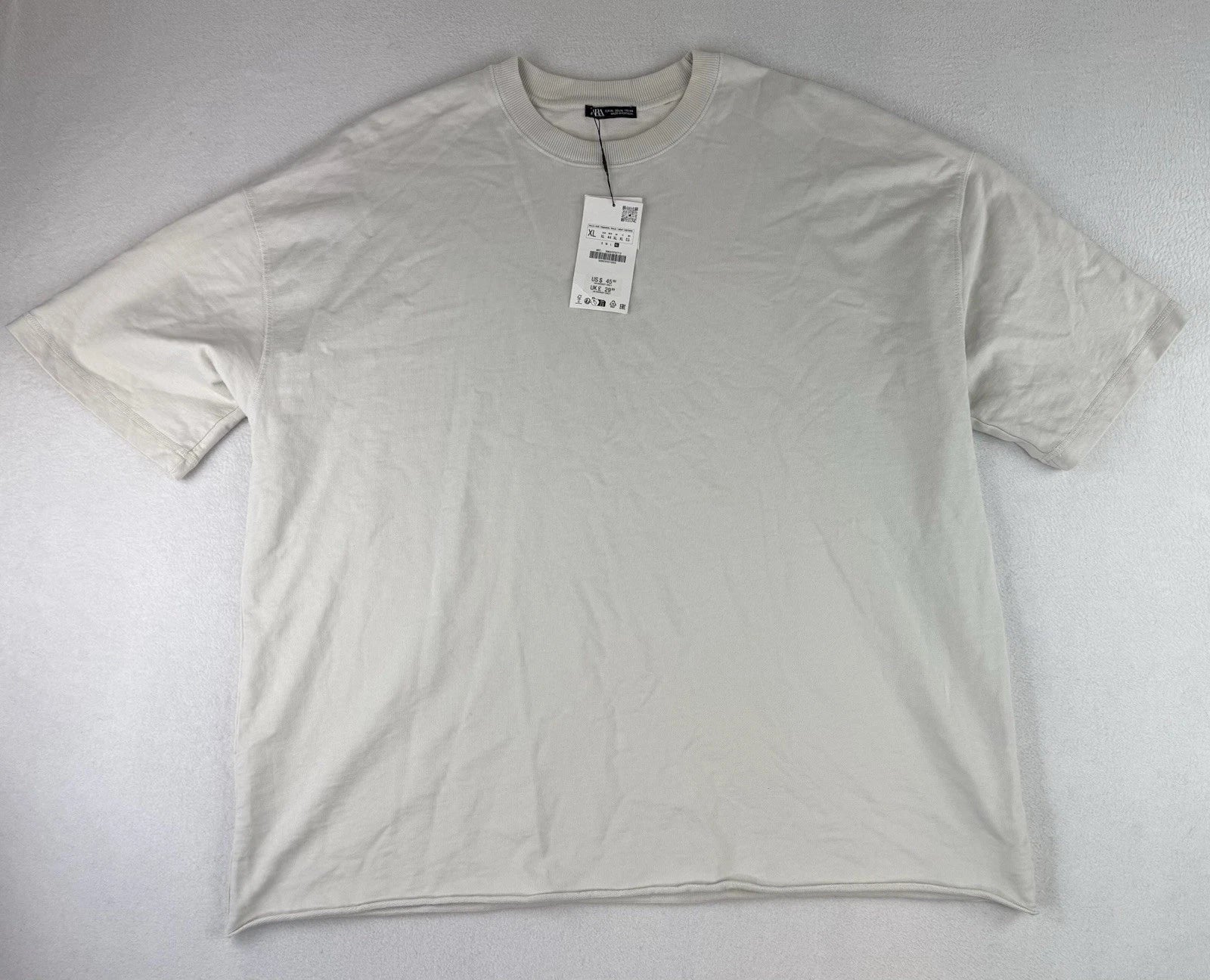 Zara Heavyweight White T Shirt Casual Short Sleeve Mens Size XL Oversized NWT