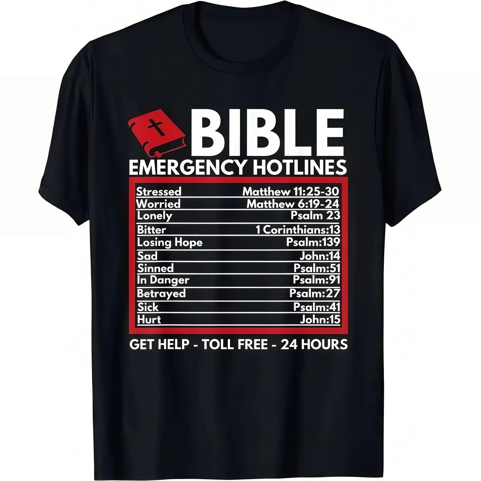 Bible Emergency Hotlines - Funny Christian Bible and Jesus T-Shirt for Men
