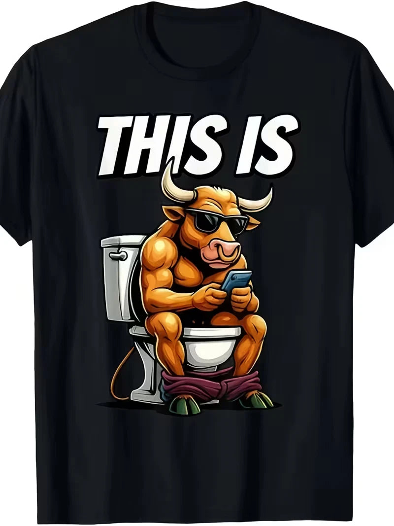 This Is BS Graphic T Shirt Funny Bull On Toilet Meme 100% Cotton Black Tee Gift