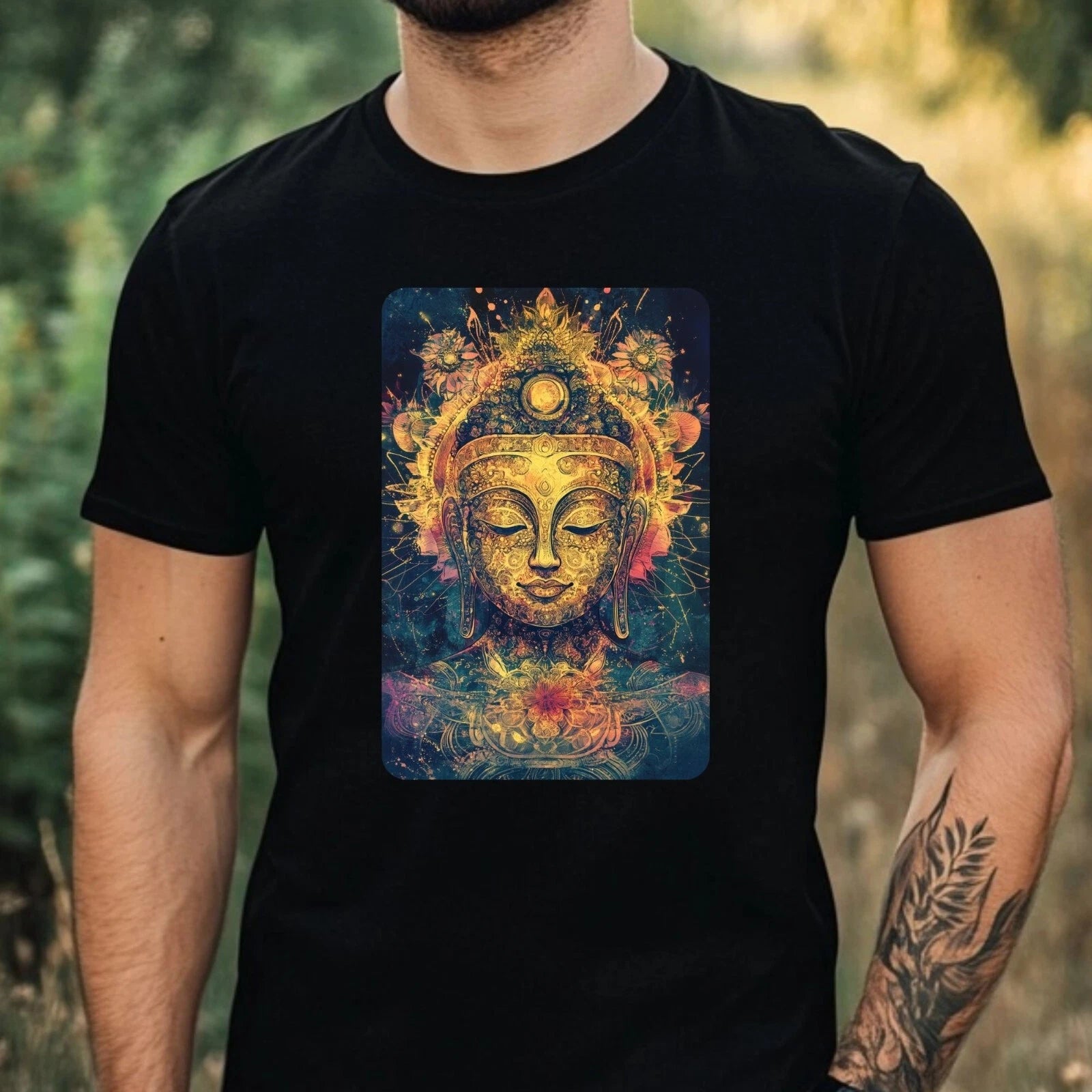 Mens Buddha Psychedelic Print Cotton T-Shirt Size XS to 5XL